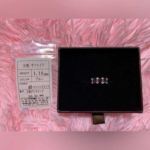 K18Yellow GOLD Natural SAPPHIRE 3 STONE RING with Diamond 0.3ct accent Size 6.5 - Picture 8 of 9